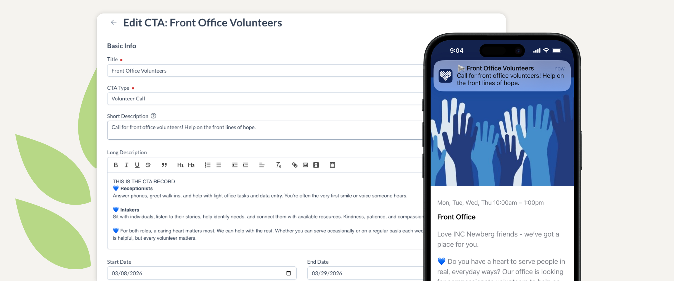 GrovLink interface showing nonprofit content and workflows